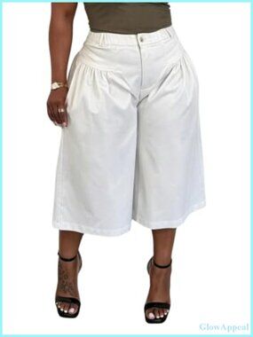 Wide Leg Barrel Capri Pants High Rise Pleated Cropped Trousers